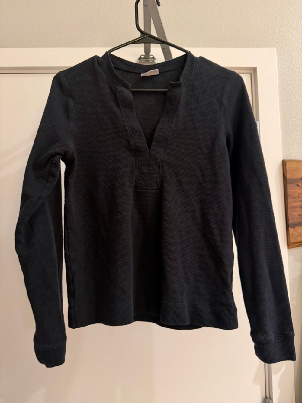Columbia Black Waffle Long Sleeve with Low v-neck.